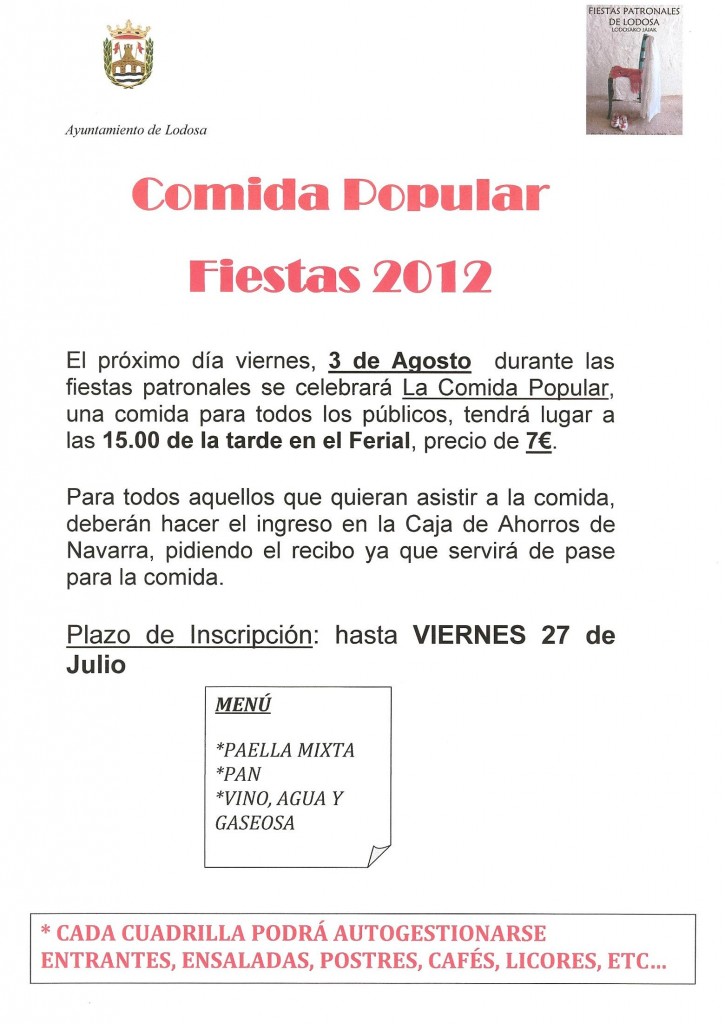 Comida Popular, VIERNES 3 agosto